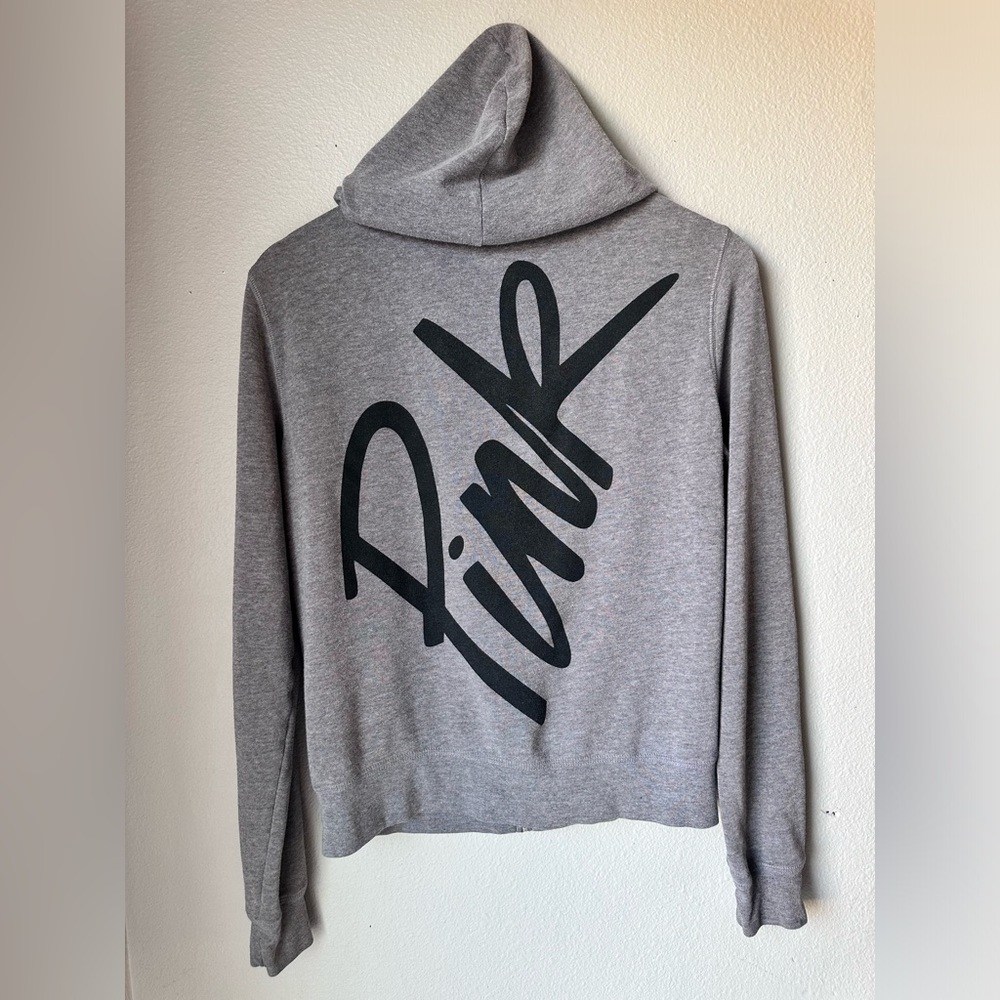 Victoria's Secret Pink Black Script Logo Hoodie Gray Womens Size Small